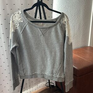 Free People Crop Lace-Shoulder Sweatshirt